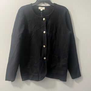 Marled black knit cardigan sweater gold button NEW‎ medium